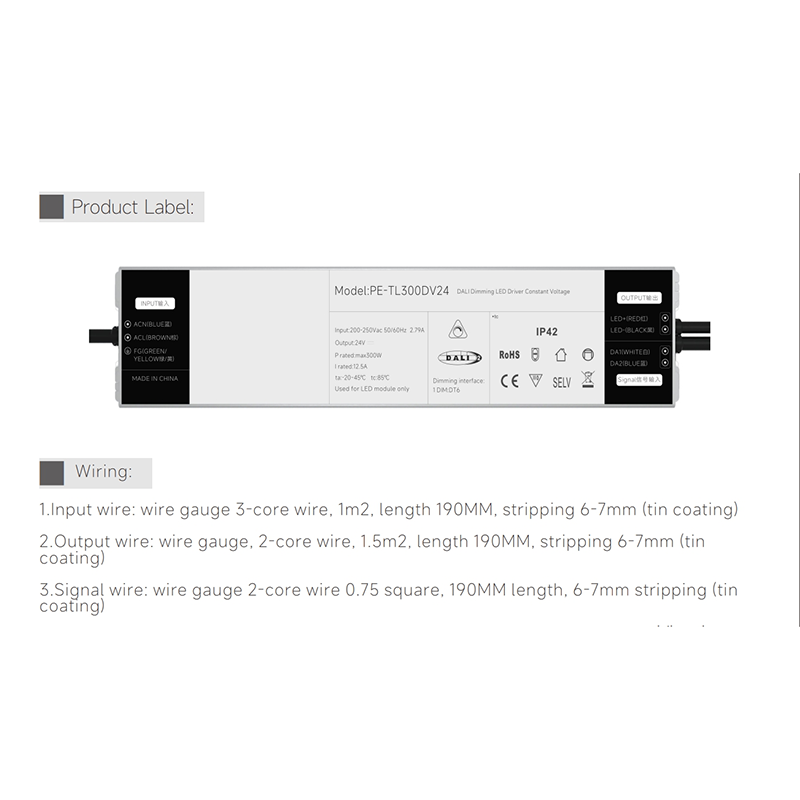 250W Constnat ປະຈຸບັນ DALI Dimmable LED Driver