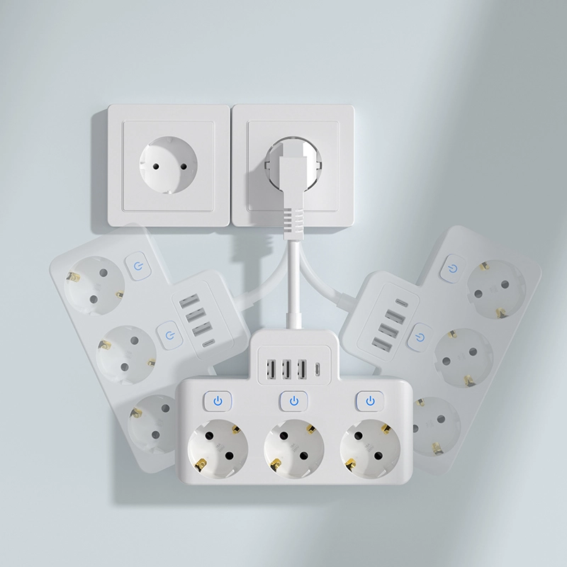 3 Outlet EU Power Strip ມີສະວິດສ່ວນບຸກຄົນ