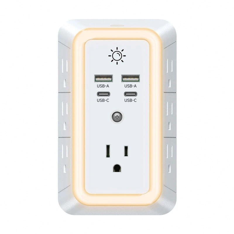 7-Outlet US Power Strip ມີໄຟ LED ໃນກາງຄືນ