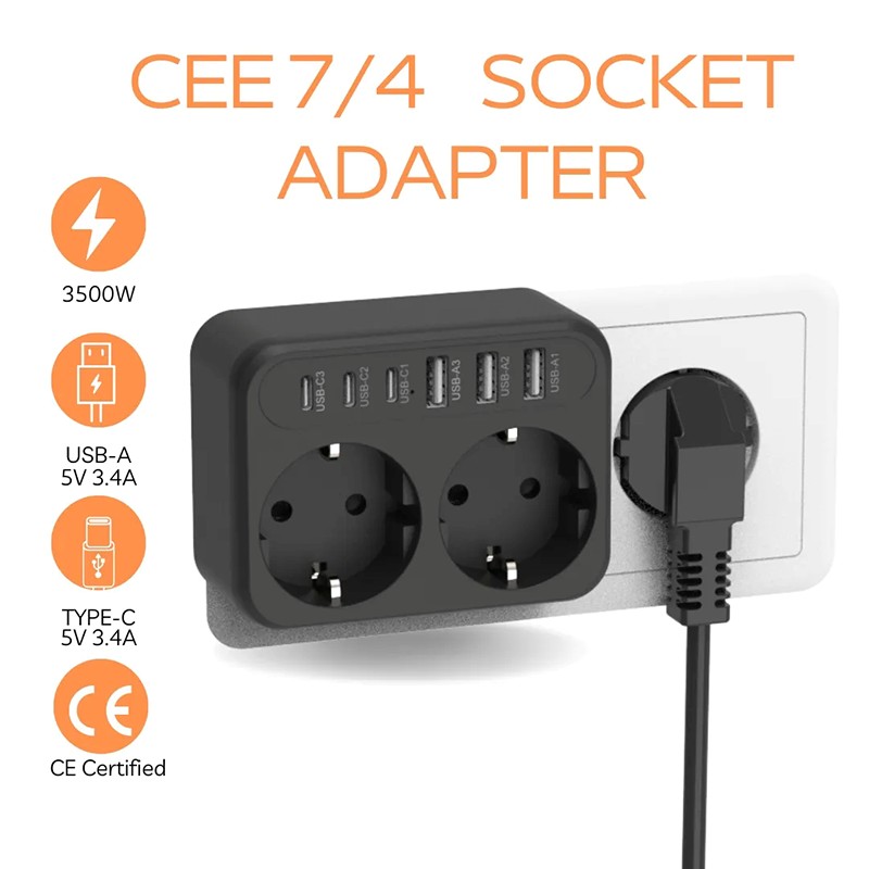 2 Outlets Eu Wall Powers Strip