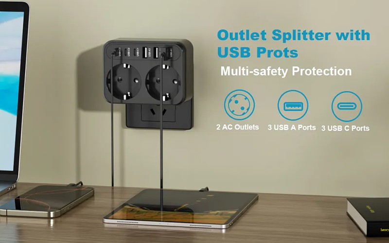 2 Outlets Eu Wall Powers Strip