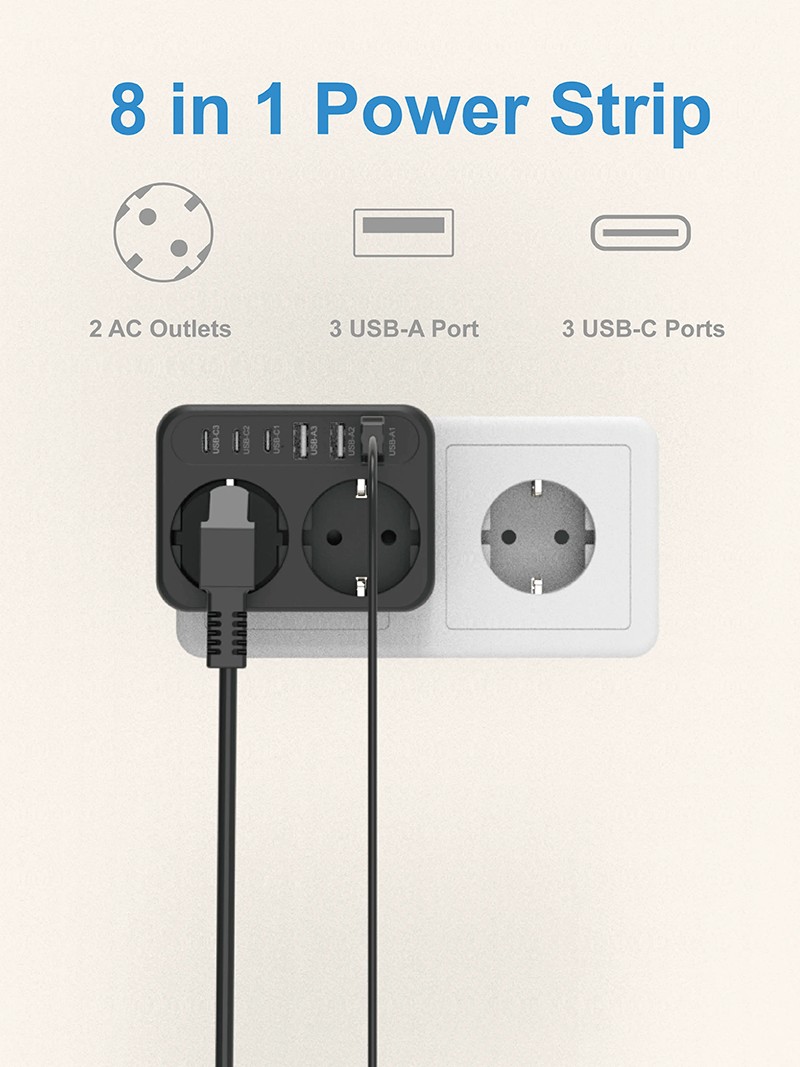 2 Outlets Eu Wall Powers Strip