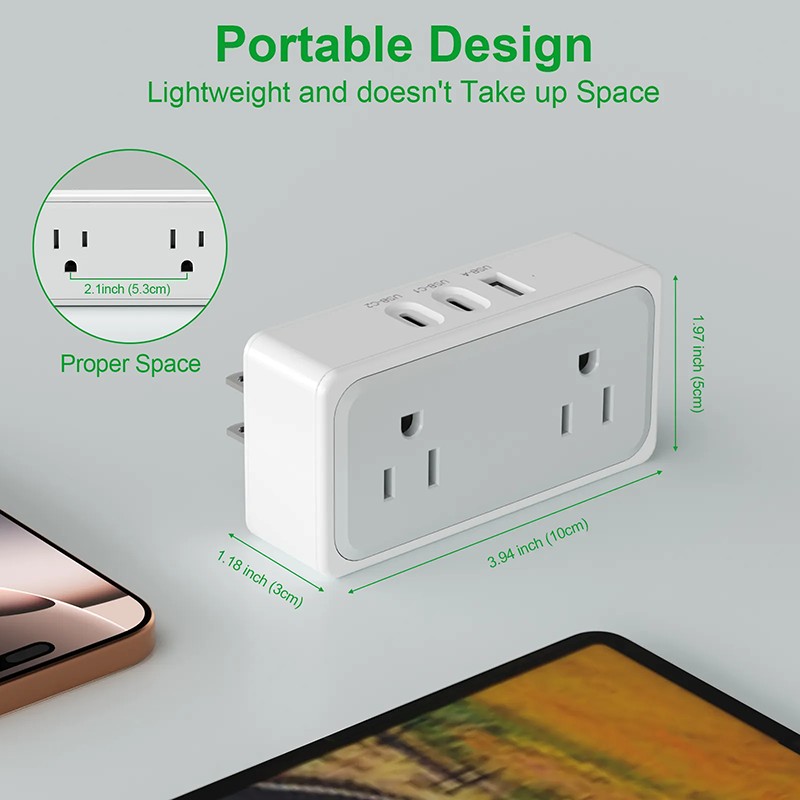 2 Outlets Us Wall Power Strip