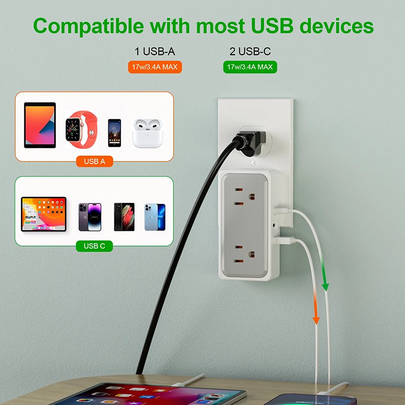 2 Outlets Us Wall Power Strip