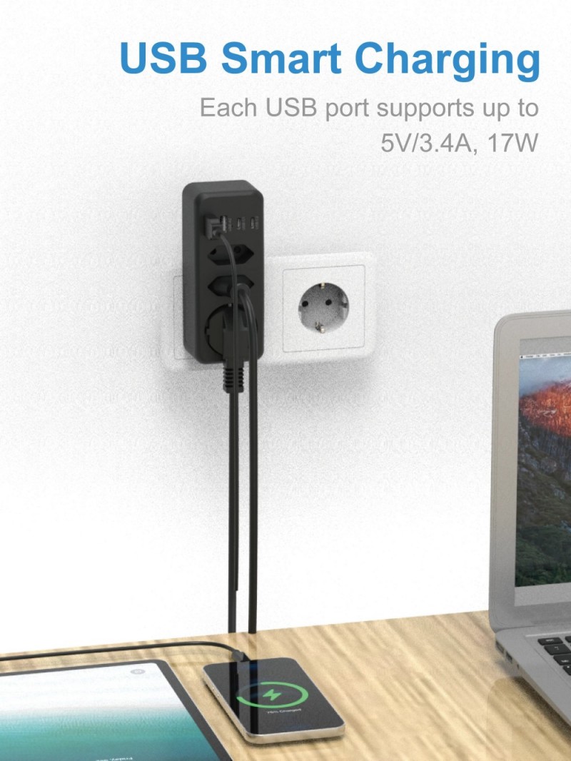 3 Outlets Eu Wall Power Strip