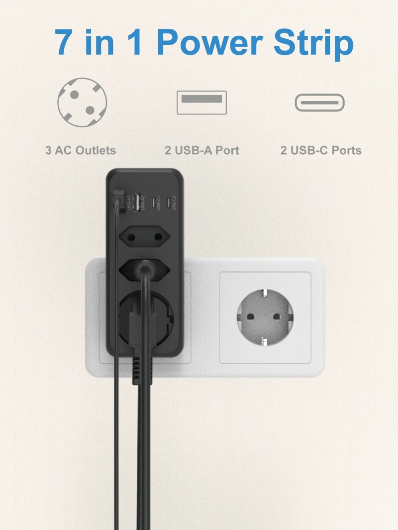 3 Outlets Eu Wall Power Strip
